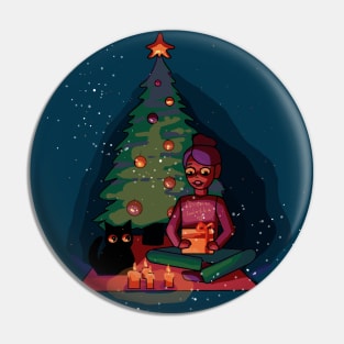 Girl open gifts in a Christmas atmosphere Pin