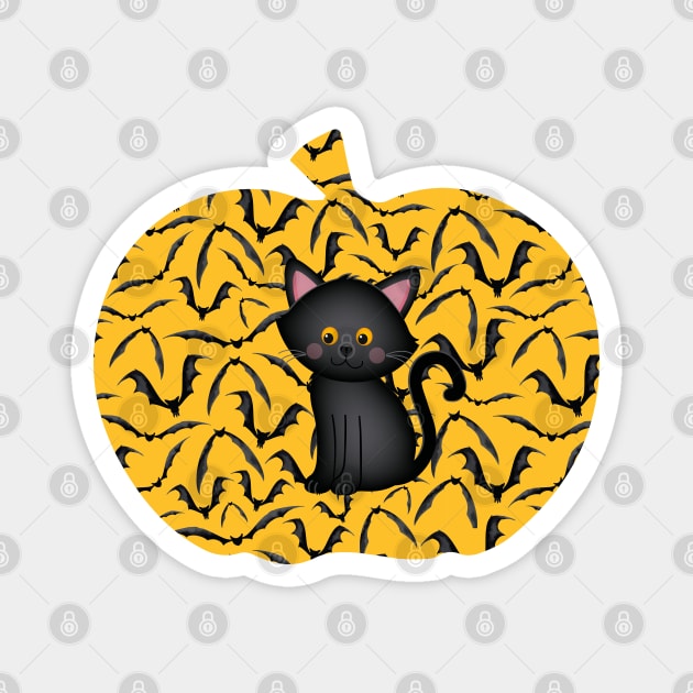 Black Cat and Pumpkin Silhouette Halloween Magnet by AngelFlame