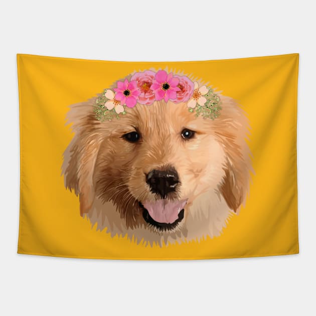 Golden Retriever with Flower Tapestry by thedailysoe