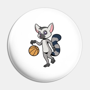 Cartoon Lemur plays basketball Pin