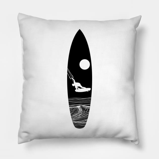 Kiteboarding black&white Pillow by Mela