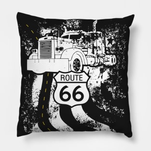 Route 66 Big Rig Truck and American Flag Pillow