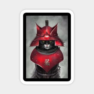 Samurai Cat wearing Red Armour Magnet