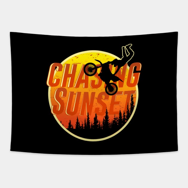 Chasing Sunset on a Dirtbike Tapestry by sticker happy