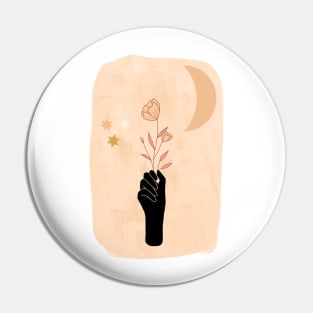 mystical moon, stars, hand and flower Pin