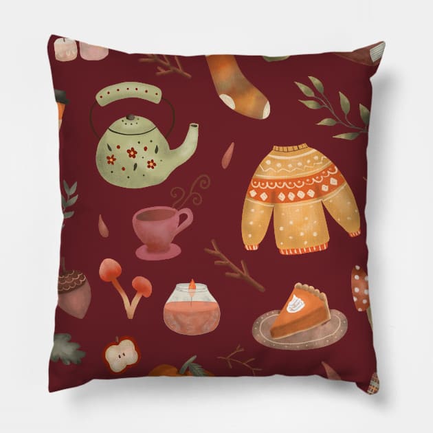 Autumn Fall Season Cozy Pattern Pillow by RocksNMills