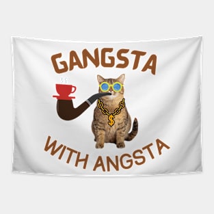 Gangsta Cat 2 | Gangsta With Angsta | Coffee Cat | Smoking Cat | Funny Cat Tapestry