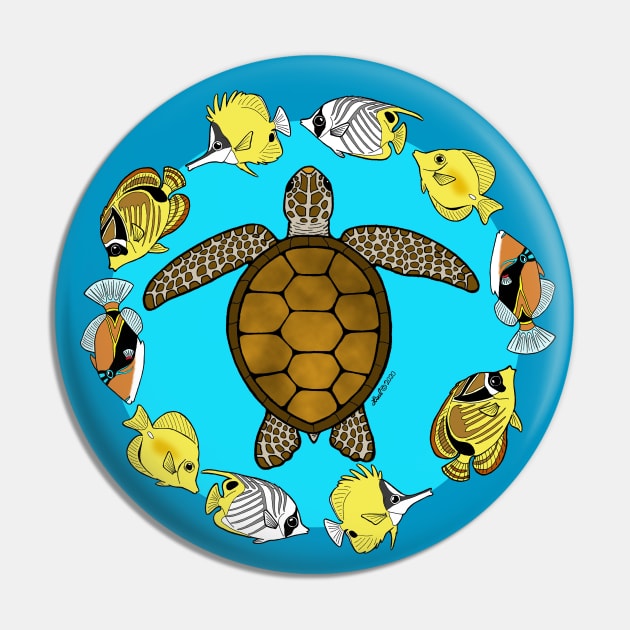 Sea Turtle and Fish Pin by HonuHoney