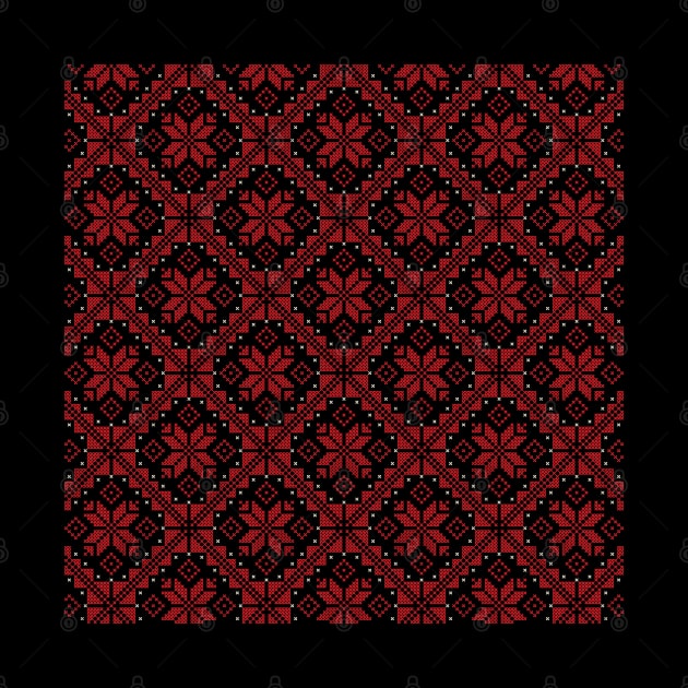 Palestinian Jordanian Traditional Tatreez Cross Stitch Embroidery Art Pattern #12-red - crm by QualiTshirt