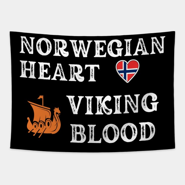 Norwegian Heart Viking Blood. White text.  Gift ideas for historical enthusiasts. Tapestry by Papilio Art