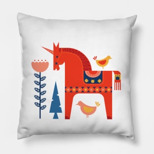 Scandinavian Fairytale in Blue + Red Pillow