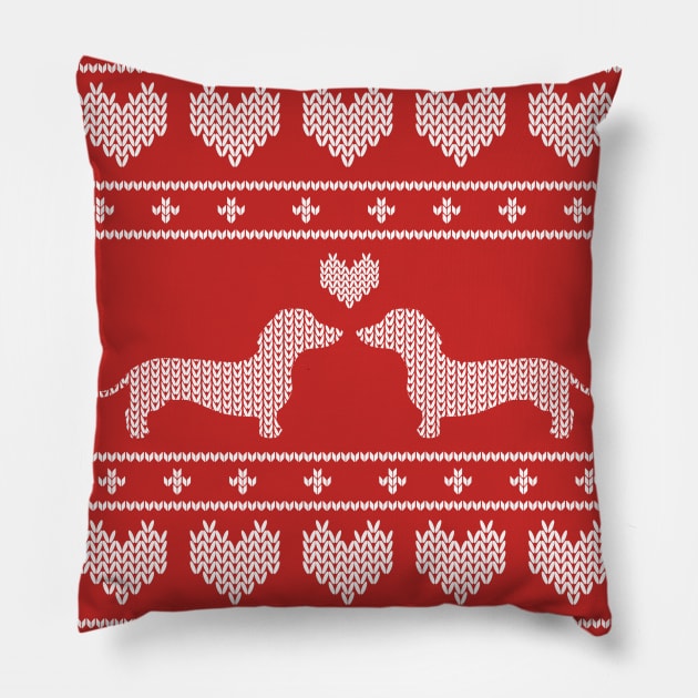 Short legs big heart dachshund holiday sweater Pillow by Nice Surprise