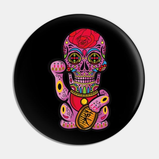 candy skull Maneki-neko Pin by LSARTWORK