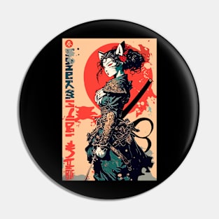 Cool Samurai Cat Girl Warrior Urban Japanese Pin