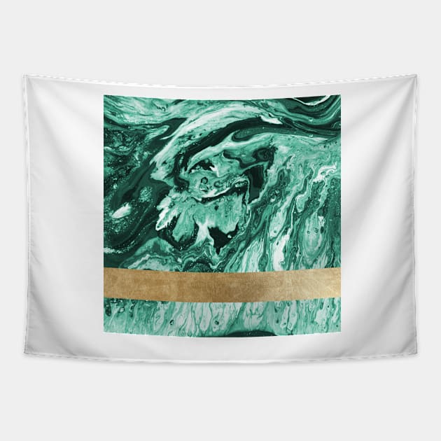 Emerald golden geometric marble Tapestry by marbleco