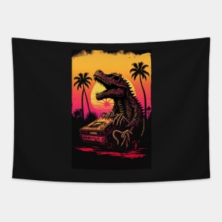 Synthwave Dinosaur Skeleton Tapestry