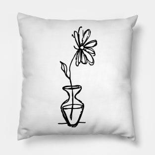 Flower In Vase Doodle Black Pillow