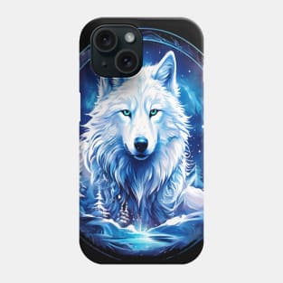 A White Wolf with Mountains, Floral Elements, Forests, Trees Phone Case