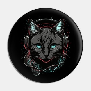 Cat in Headphones Funny Cat Gift Retro Vintage Funny Cat Pin