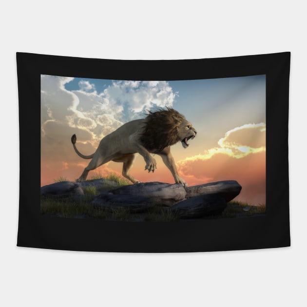 Angry Lion Tapestry by DanielEskridge