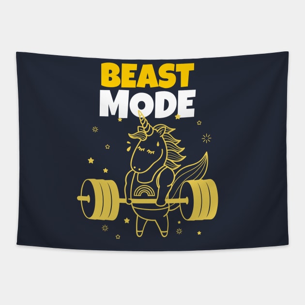 Beast Mode On - Unicorn Workout - Motivational Gym Quote Tapestry by stokedstore