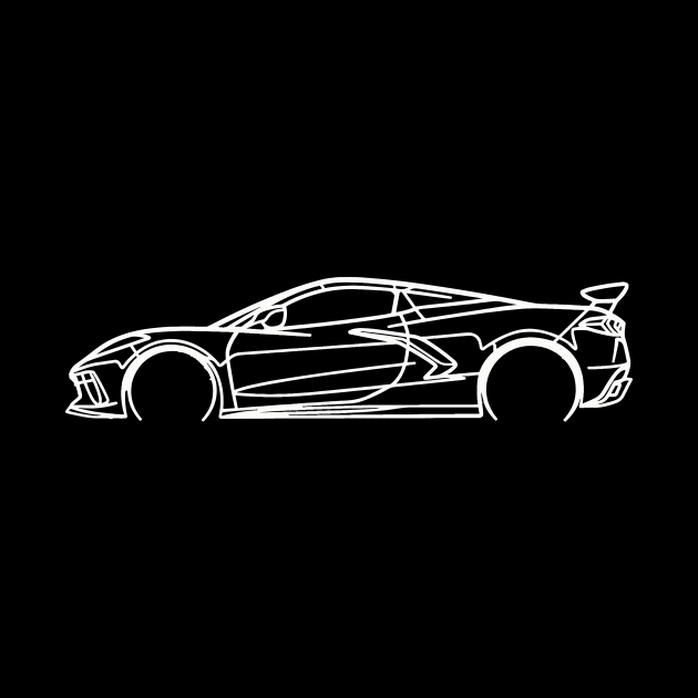 White C8 Corvette Racecar Side Silhouette Outline Arctic White Supercar Sports car Racing car by Tees 4 Thee
