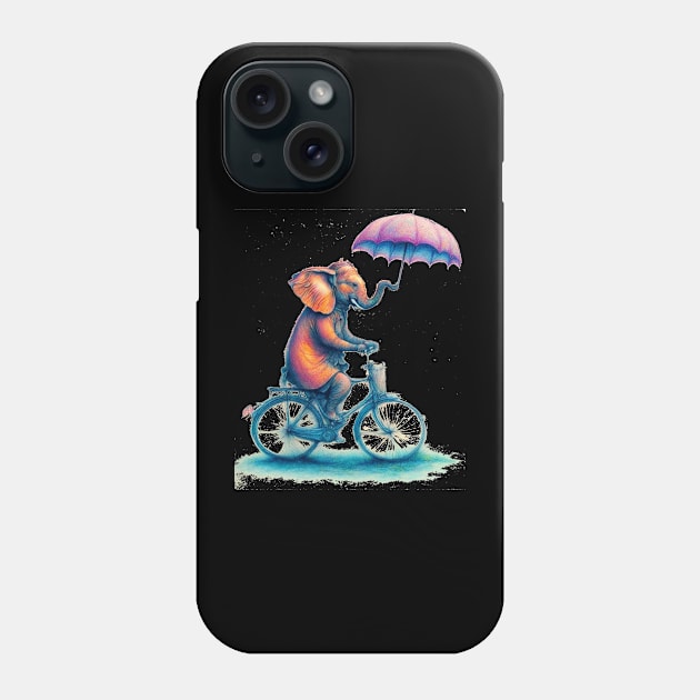 An elephant on a bicycle, holding an umbrella. Phone Case by DesignersPrints2023