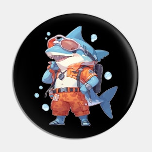 Funny Anime Shark Scuba Diver Pin