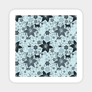 Cats and Flowers Baby Blue Magnet