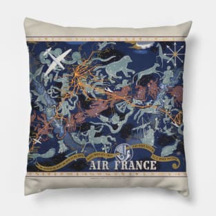 Vintage Air France Zodiac World Map (1939) by Lucien Boucher Pillow