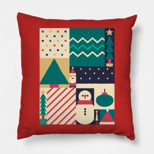 The Shapes of Christmas Collage of Holiday Colors and Characters Pillow