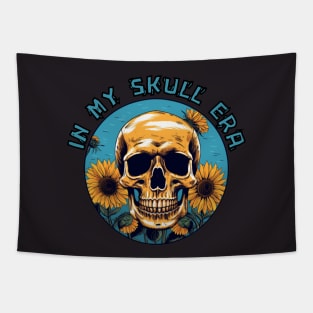 IN MY SKULL ERA, sunflowers, retro skull Tapestry