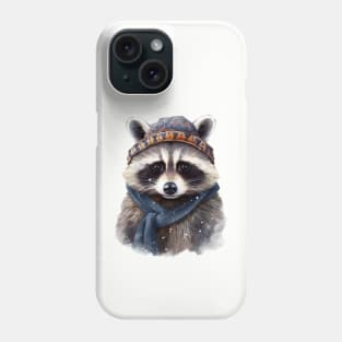 Raccoon in a warm hat and knitted scarf winter Phone Case