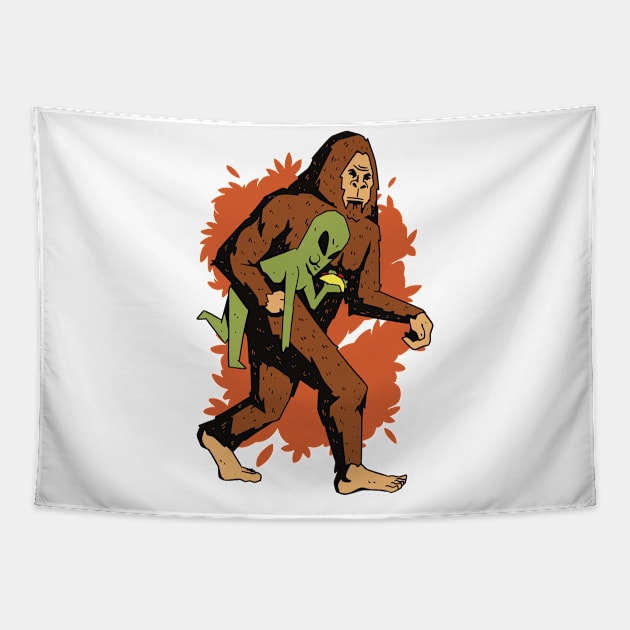 Funny Bigfoot Alien Tapestry by Tesszero