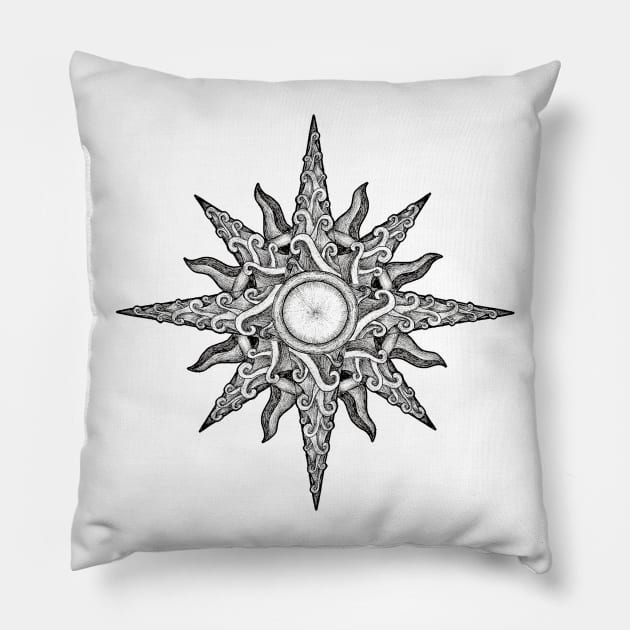 Surf in a Windrose – Compass (tattoo style) Pillow by beatrizxe