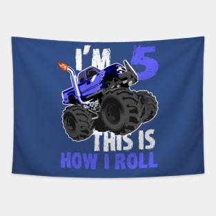 Monster Trucks 5th Birthday Big Trucks tees Tapestry