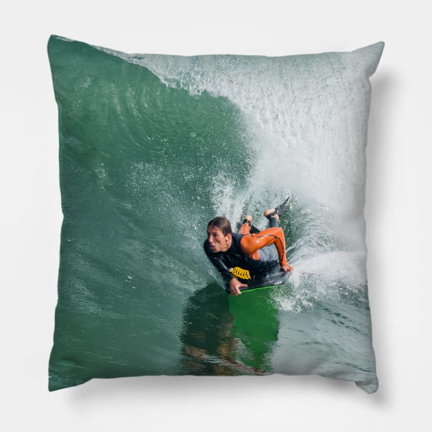 Bodyboarder in action Pillow by homydesign