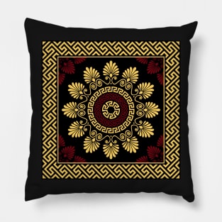 Golden round Greek ornament Meander Pillow