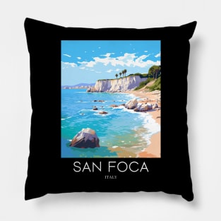 A Pop Art Travel Print of San Foca - Italy Pillow