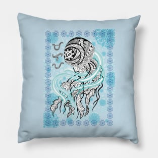 Tribal line Art Jellyfish / Baybayin word Malaya (Freely) Pillow