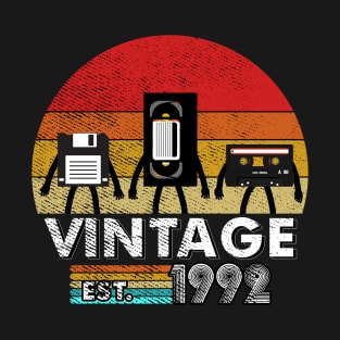 Vintage 1992 Floppy Disk VHS Cassette Tape 80s 90s birthday T-Shirt