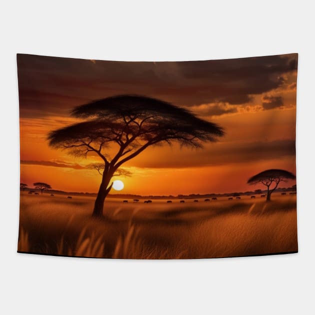 African Savannah Sunset Tapestry by BeachBumPics