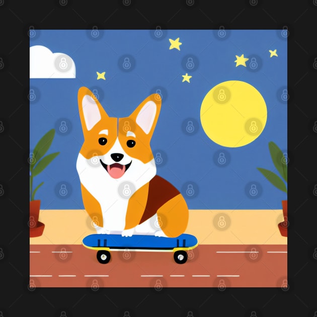 Skateboarding Corgi Dog by nicecorgi