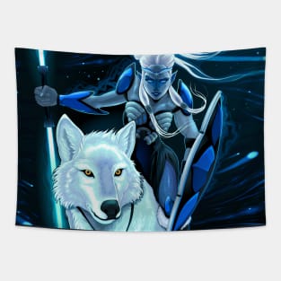 Elf with white wolf Tapestry