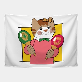 Music Maracas Girl Cat Tapestry