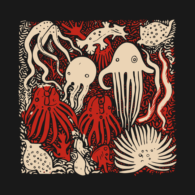 Underwater Lino Cut. by n23tees