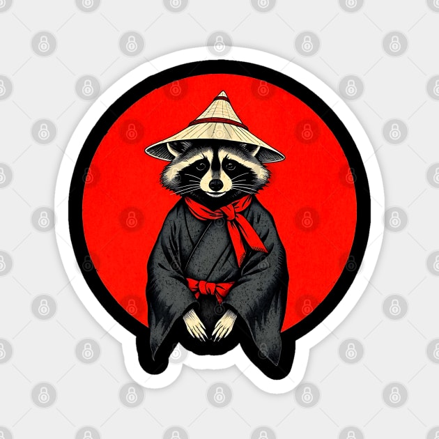 Samurai Raccoon, Japanese Raccoon Kimono Design for Raccoon Lovers Magnet by Pixel Threads 