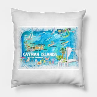 Cayman Islands Illustrated Travel Map With Roads And Highlights Pillow