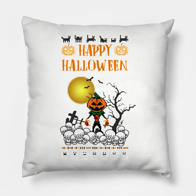 Happy Halloween 8-Bit Pillow by SolarFlare