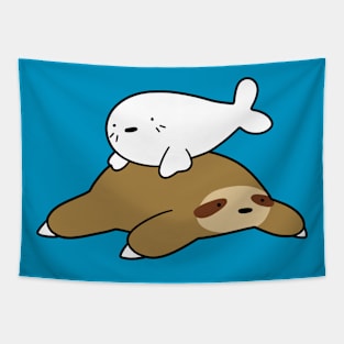 Baby Harp Seal and Sloth Tapestry